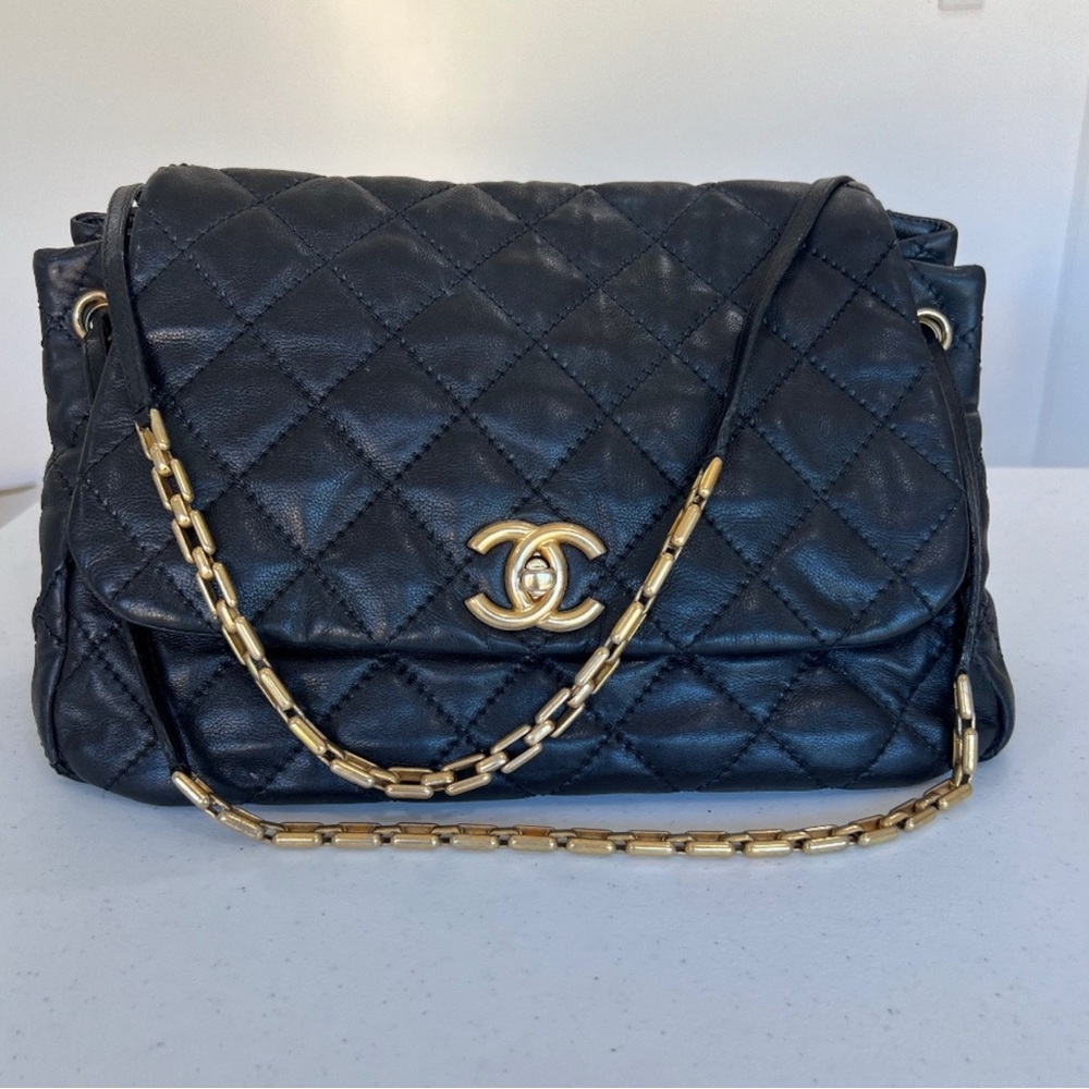 SOLD- Chanel Quilted Black Shoulder Bag with Gold Chain